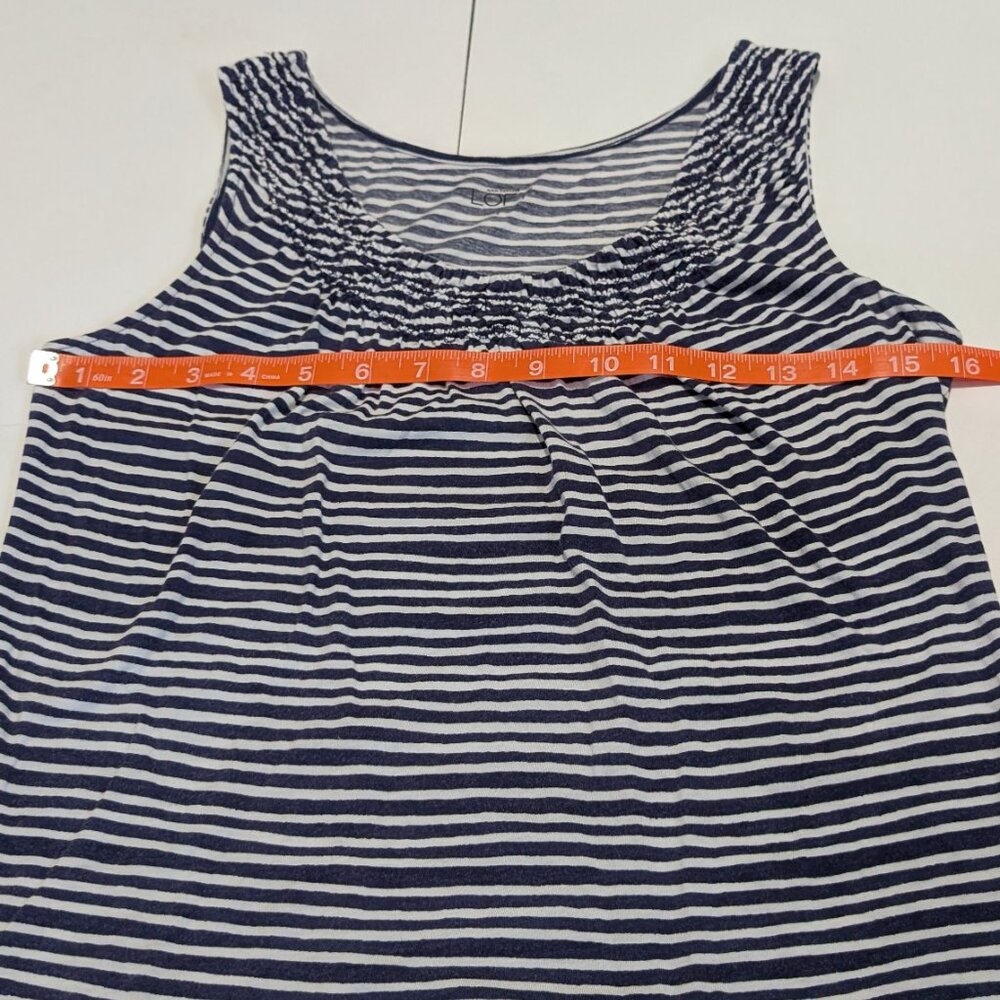 Ann Taylor Loft blue & white stripped sleeveless shirt with smocked neckline, - Picture 10 of 11